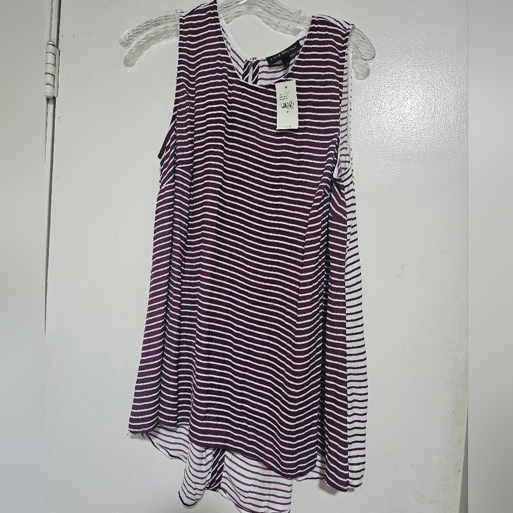 NWT Lane Bryant Flowy Stripe Hi-Low Tunic, Purple White Stripes